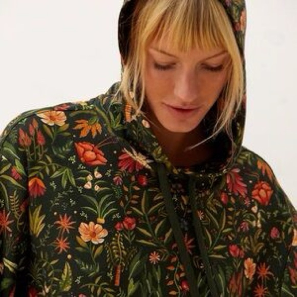 Anthropologie Farm Rio Green Floral Tropical Hoodie - Picture 2 of 5